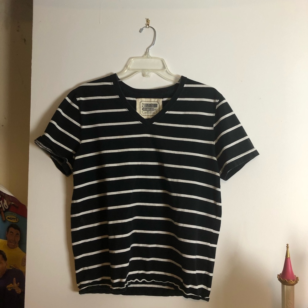 Forever 21 Men Striped V Neck Tee